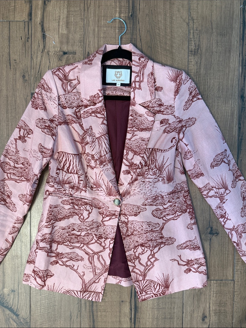 Las Surenas Pink toile Safari print Blazer RARE XS